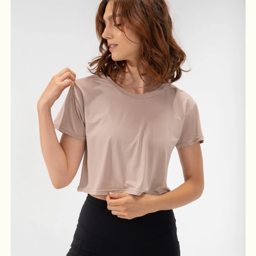 Pop Flex cropped Explore Tee, Lychee, size medium